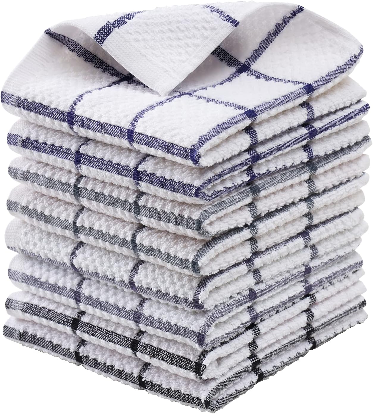 Set of 24 Blue Checkered Kitchen Towels Dish Cloths 100% Cotton Washable  12x12