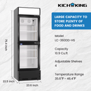 A glass door commercial merchandiser refrigerator with 10.9 cubic feet and 23.6" width × 22.5" deep × 75.4" high