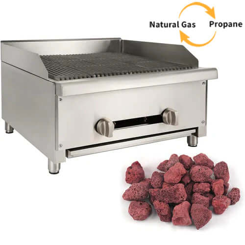 HOCCOT 24”  Gas Countertop Radiant  Lava Rock Charbroiler - 56,000 BTU