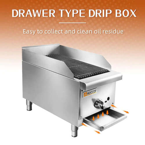HOCCOT 12”  Gas Countertop Radiant Lava Rock Charbroiler - 28,000 BTU