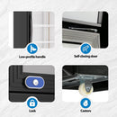 Low-profile handle, self-closing door, door lock, universal wheel
with brake for glass door display merchandiser refrigerator