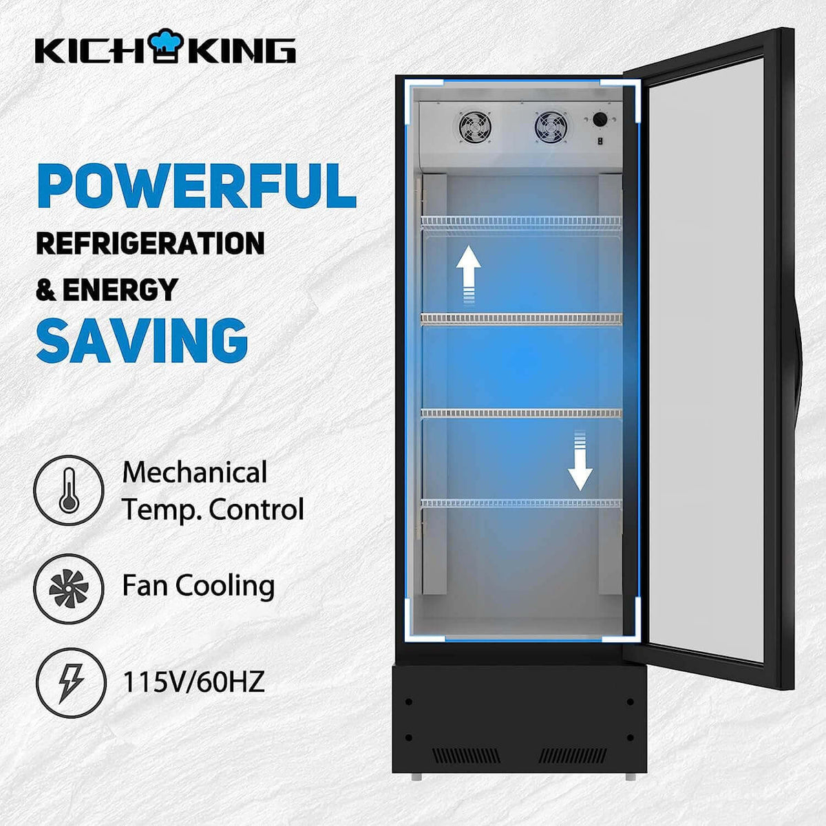 KICHKING 10.9 Cu.ft Merchandiser Refrigerator Black/Silver Swing Glass Door  With LED Lighting-23.6