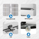 Low-profile handle, self-closing door, door lock, universal wheel
with brake for glass door display merchandiser refrigerator