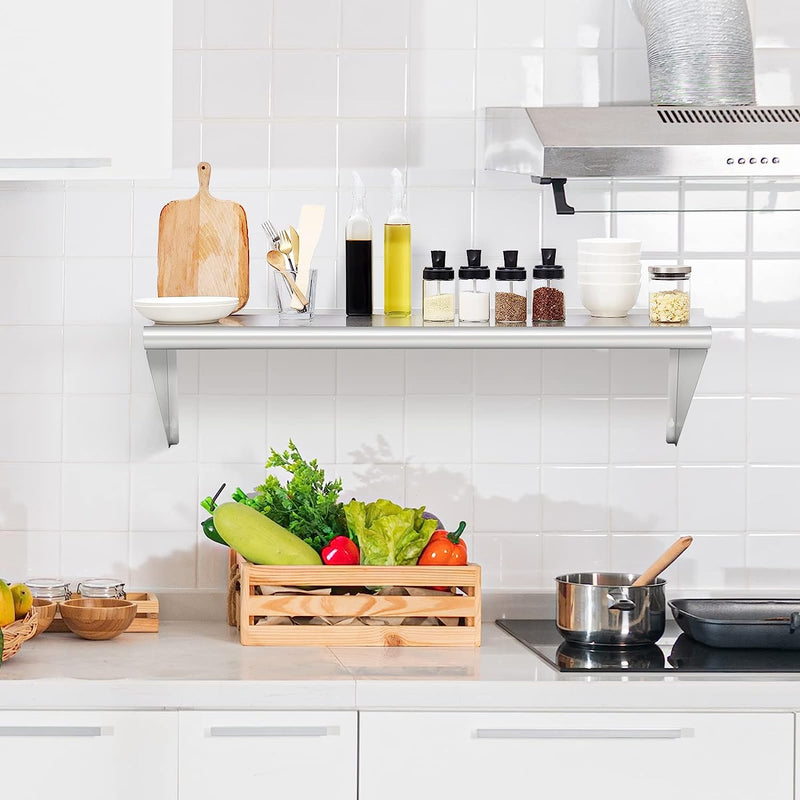 HOCCOT Wall Stainless Steel Shelf 12 x 48”, 300 lb, Wall Mounted Food