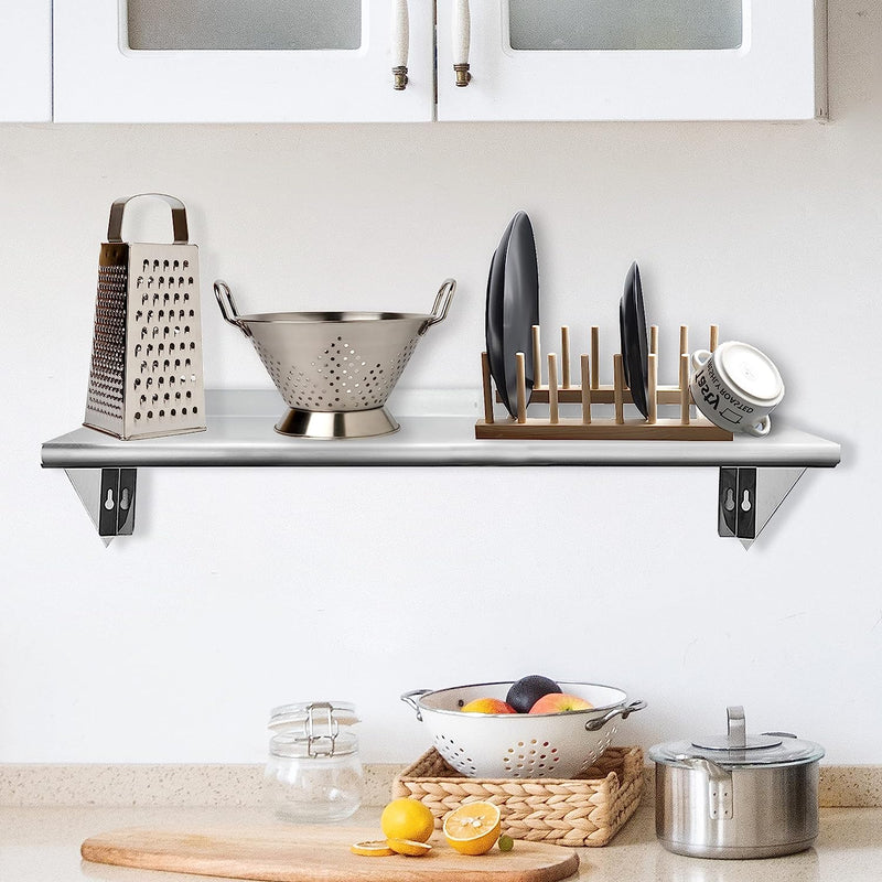 12" X 72" Stainless Steel Restaurant Shelf - NSF Certified, Wall Mount, Heavy-Duty 285 Lb Capacity