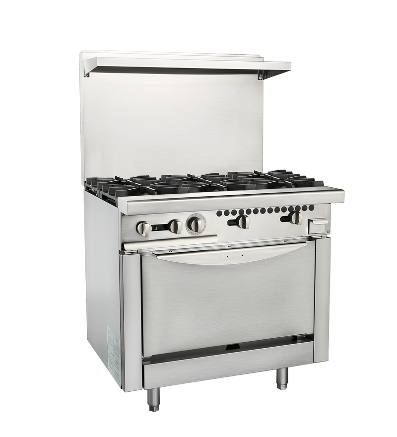 36 Commercial Gas Range, 6 Hot Plate, Standard Oven