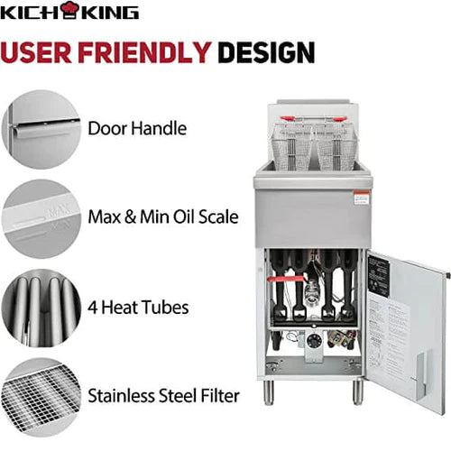 KICHKING 4 Tube Commercial Deep Fryer with 2 Baskets, 50 lbs