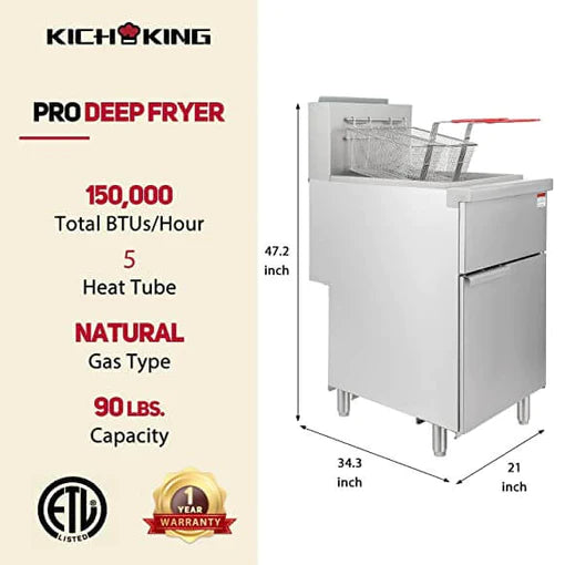 KICHKING 5 Tube Natural Gas 90 lbs  Stainless Steel Floor Fryer - 150,000 BTU