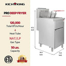 KICHKING 4 Tube Natural Gas/Liquid Propane 50 lbs  Stainless Steel Floor Fryer  - 120,000 BTU