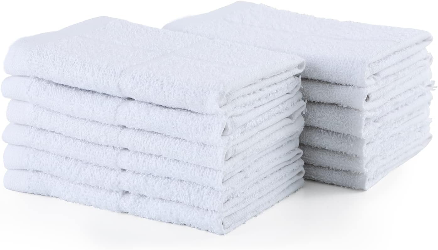 12 Packs Cotton Cleaning Rags Multi-Purpose Dishcloth (White)