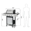 3-Burner Propane Gas BBQ Grill with Side Burner, 37230BTU Output With Enameled Cast Iron Cooking Grids For Outdoor Barbecue, Stainless Steel