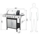 4-Burner Propane Gas BBQ Grill with Side Burner, 46790BTU Output With Enameled Cast Iron Cooking Grids For Outdoor Barbecue, Stainless Steel