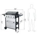 4-Burner Propane Gas BBQ Grill, 34200BTU Output With Wire Enamel Cooking Grids For Outdoor Barbecue, Foldable Side Table, Hanging Basket, Stainless Steel