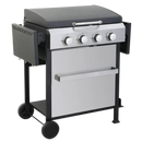 4-Burner Propane Gas BBQ Grill, SS Plancha, 49200BTU Output With Wire Enamel Cooking Grids For Outdoor Barbecue, Foldable Side Table, Hanging Basket, Stainless Steel