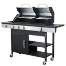 3-Burner Propane Gas BBQ Grill with Side Burner, combined with charcoal grill, 37230BTU Output With Enameled Cast Iron Cooking Grids For Outdoor Barbecue, Stainless Steel