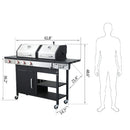 3-Burner Propane Gas BBQ Grill with Side Burner, combined with charcoal grill, 37230BTU Output With Enameled Cast Iron Cooking Grids For Outdoor Barbecue, Stainless Steel