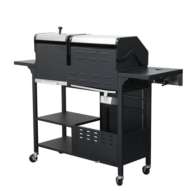 3-Burner Propane Gas BBQ Grill with Side Burner, combined with charcoal grill, 37230BTU Output With Enameled Cast Iron Cooking Grids For Outdoor Barbecue, Stainless Steel