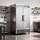 54"Commercial Freezer, 49 Cu.Ft Double Door Stainless Steel Reach-In Freezer, -8~0℉, Air Cooling, 6 Shelves, R290, ETL