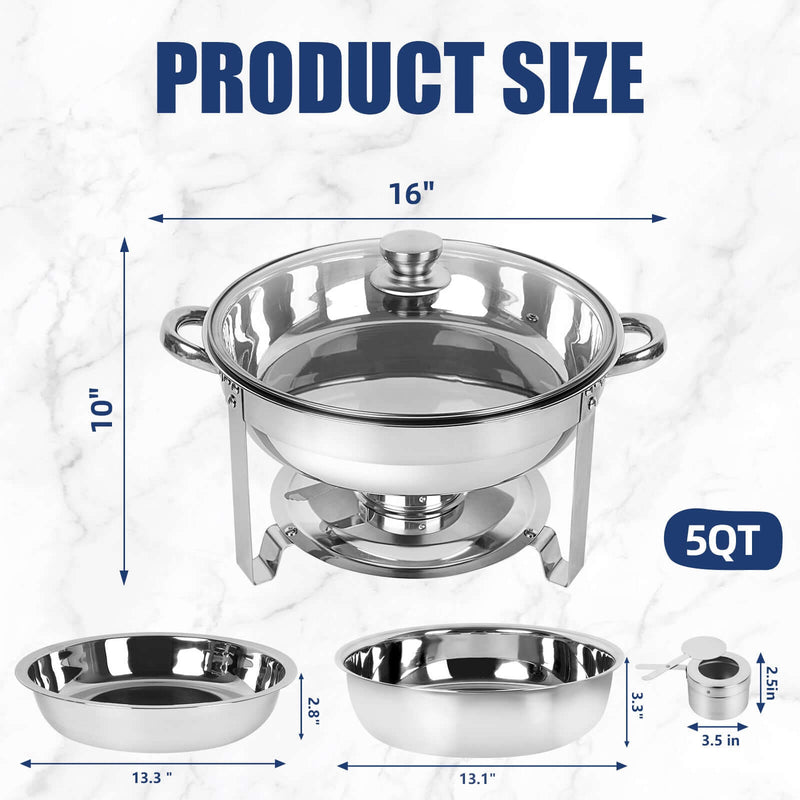 IMACONE Chafing Dish Buffet Set,5Qt 4 Packs Stainless Steel Round Catering Warmer Set with Glass Lid
