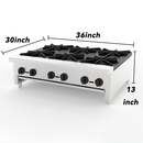 Commercial Gas Stove with 6 Burners, Propane and Natural Gas Countertop Cooking Stove Range, Stainless Steel Gas Hot Plate, Commercial Cooking Equipment for Restaurant, 168,000 BTU