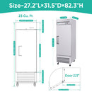 27" Solid Door Stainless Steel Reach-In freezer