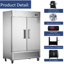 54"W Commercial Freezer 2 Section 2 Solid Door Stainless Steel Interior and Exterior Construction Reach-in Freezer 42.2 Cu.ft. Upright Fan Cooling Freezer for Restaurants and Commercial Environments
