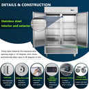 54"W Commercial Freezer 2 Section 2 Solid Door Stainless Steel Interior and Exterior Construction Reach-in Freezer 42.2 Cu.ft. Upright Fan Cooling Freezer for Restaurants and Commercial Environments