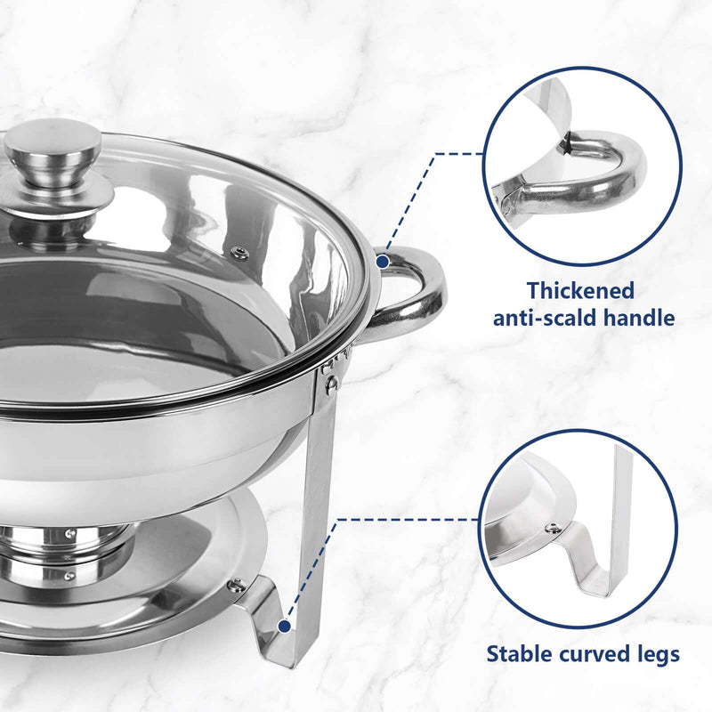 IMACONE 5QT Chafing Dish Buffet Set, 8 Pack Stainless Steel Round Glass Lid Buffet Warmer Set with for Parties