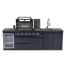 46-Inch 4-Burner 72000 BTU Deluxe Stainless Steel Gas Outdoor Kitchen Bar Barbecue Island Grill + Wine Cooler Compact Refrigerator + Rotisserie kit + Granite Countertops + Stainless steel Sink