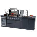 46-Inch 4-Burner 72000 BTU Deluxe Stainless Steel Gas Outdoor Kitchen Bar Barbecue Island Grill + Wine Cooler Compact Refrigerator + Rotisserie kit + Granite Countertops + Stainless steel Sink
