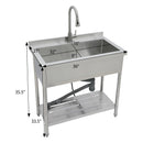 21"D x 36"W x 35.5"H Stainless Steel Large Utility Sink Single Bowl, Freestanding Commercial Restaurant Sink with Pull-Out Faucet, Utility Sink for Laundry Room, Garage, Kitchen