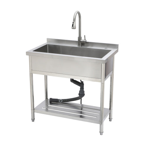 21"D x 36"W x 35.5"H Stainless Steel Large Utility Sink Single Bowl, Freestanding Commercial Restaurant Sink with Pull-Out Faucet, Utility Sink for Laundry Room, Garage, Kitchen