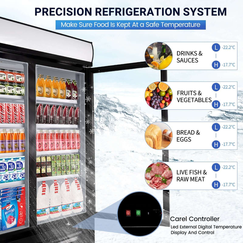 49 Cu. Ft Merchandiser Refrigerator Glass Door Commercial Beverage Refrigerators With LED Light Box