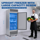 KICHKING 29"W 26 Cu.Ft Reach-in Freezer, Stainless Steel Single Door -8℉-0℉ Commercial Upright Freezer for Restaurant, Cafe, Bar, Garage