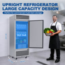 KICHKING 29"W 26 Cu.Ft Reach-in Refrigerator, Stainless Steel Single Door 33℉-40℉ Commercial Upright Refrigerator for Restaurant, Cafe, Bar, Garage