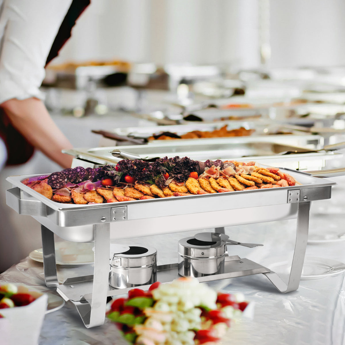 IMACONE Buffetwärmer Set 2-teilig – 8QT Edelstahl, Mit Brennerhalter, Für Catering & Partys