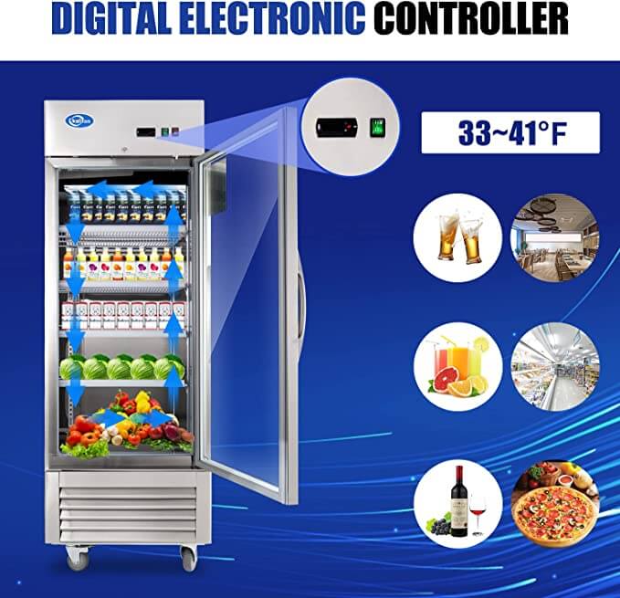 Single Glass Door Stainless Steel Reach-In Refrigerator 20 cu.ft.